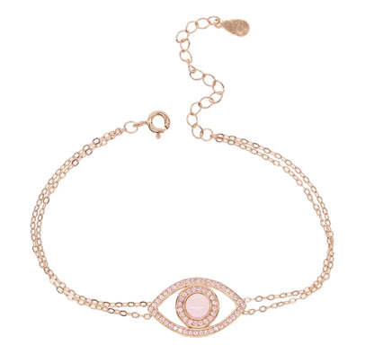 Rose Quartz & Rose Gold Sublime Evil Eye Bracelet (925)