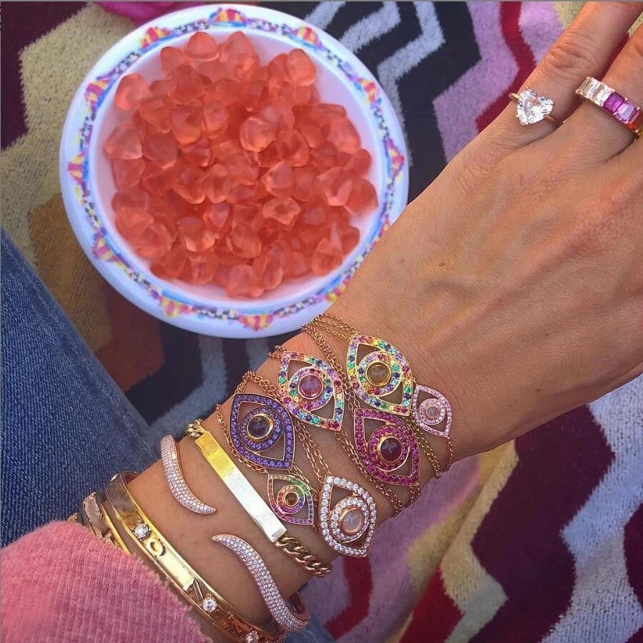 Emerald Rose & Rainbow Sublime Evil Eye Bracelet (925)