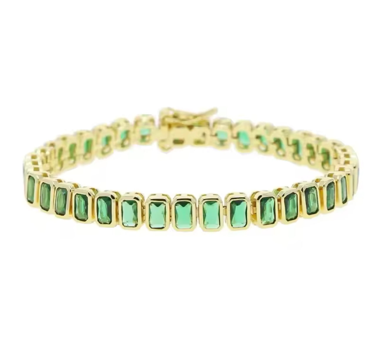 Green & Gold Emerald Bezel Tennis Set (Mix Metal)