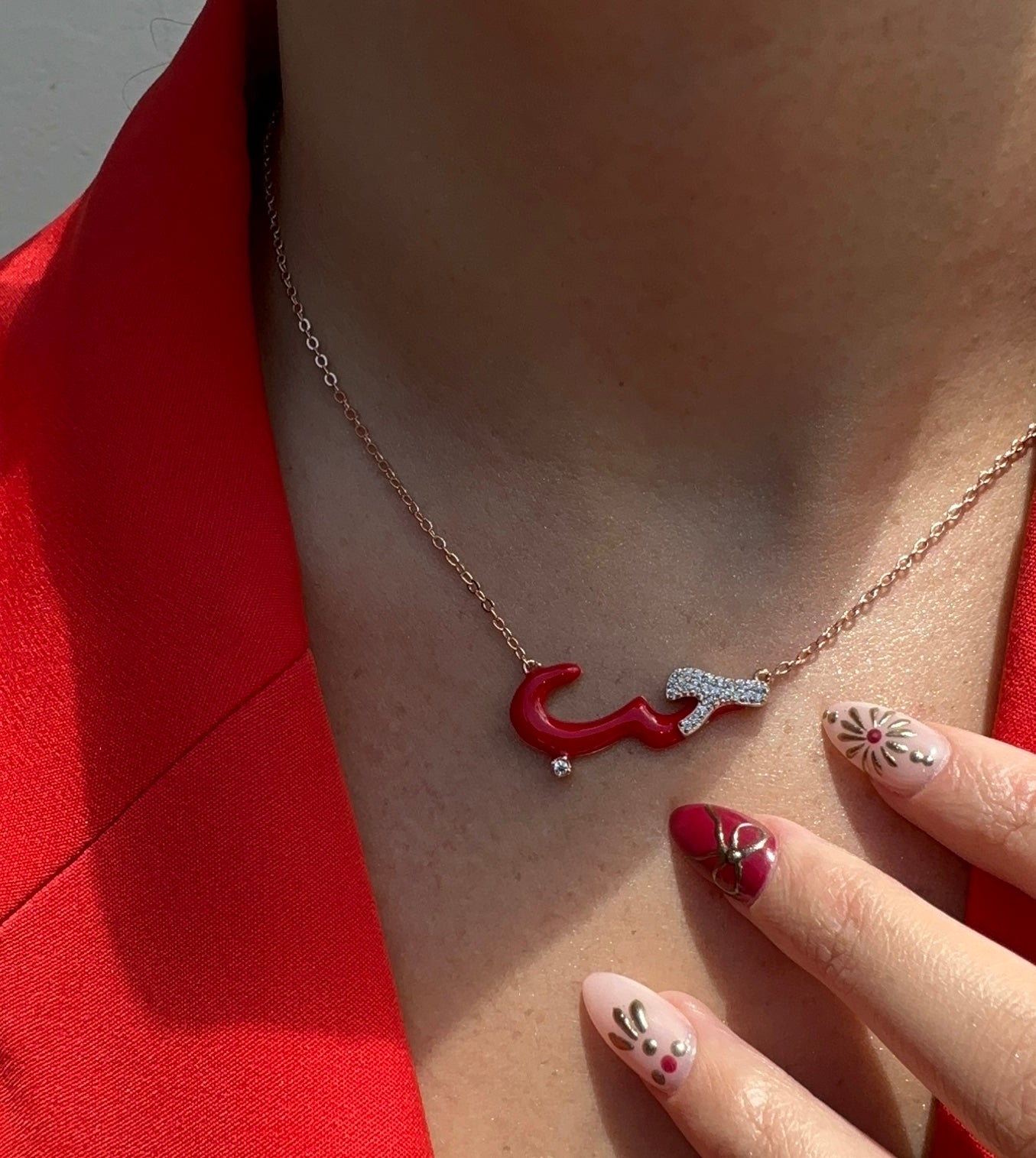 Pave Habibi Enamel Necklace (Red, Magenta, Pink, Yellow, White)