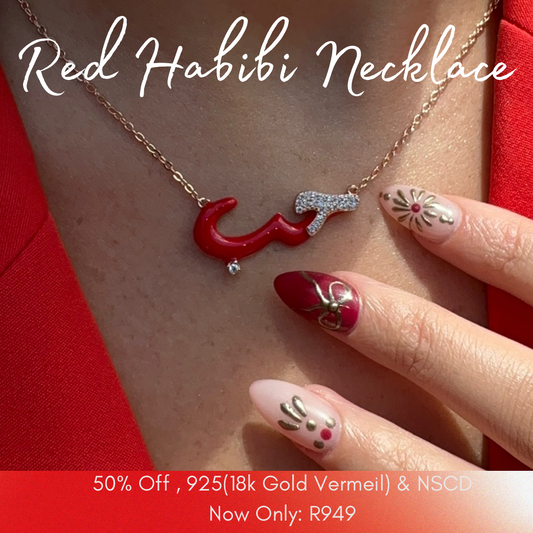 Valentines Red Habibi Necklace (Mix Metal, 18k Rose)