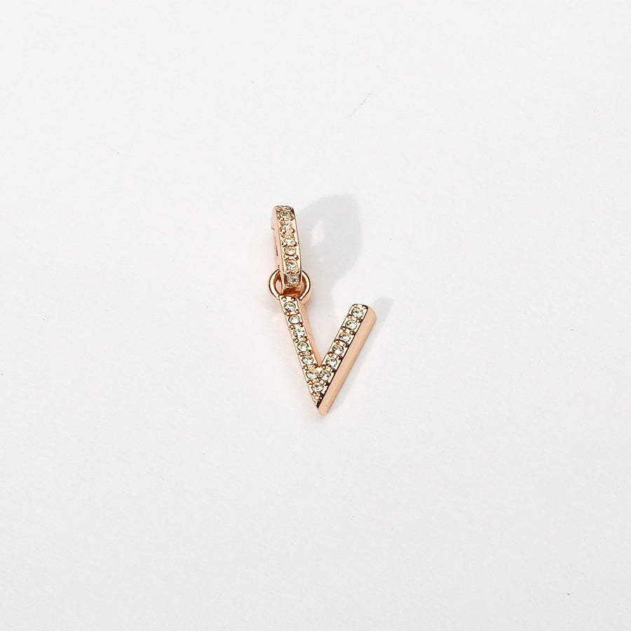 Rose Gold Initial Clip on Charm - V