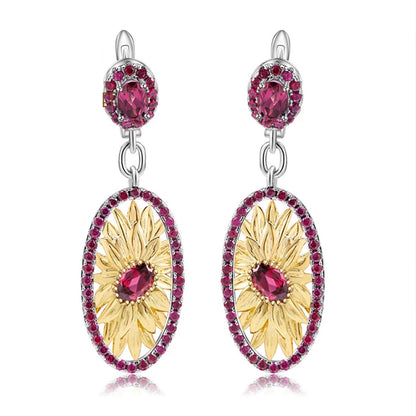 Sunflower Garnet Earring