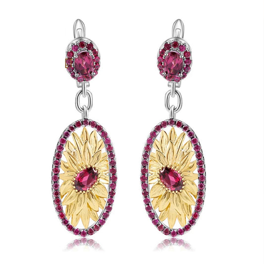 Sunflower Garnet Earring
