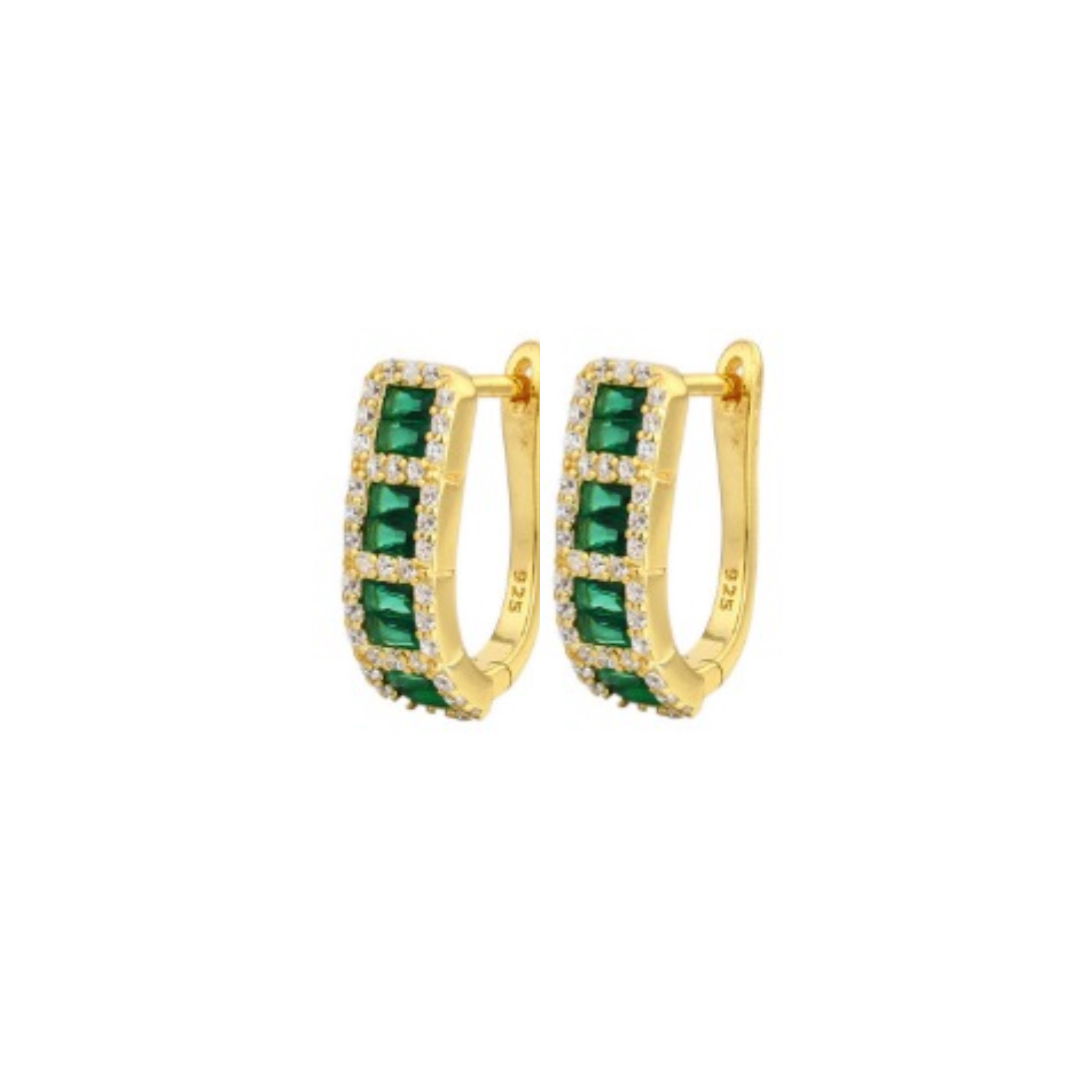 Green & Gold Celestial Baguette Earring (925, 18k Electroplating)