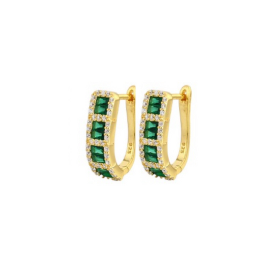 Green & Gold Celestial Baguette Earring (925, 18k Electroplating)