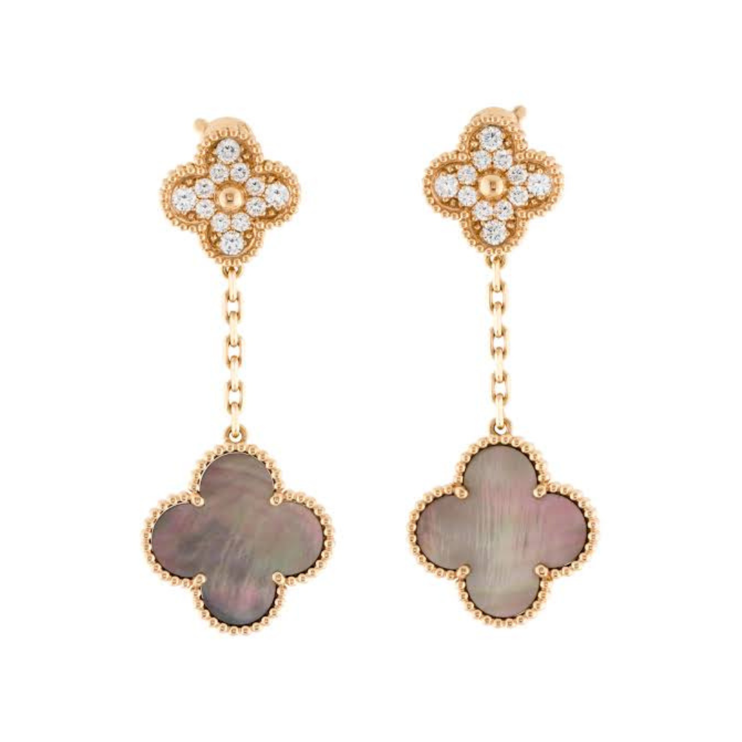 Rose Gold & Grey Pearl Pave  Drop Earring (925)
