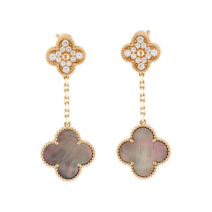 Rose Gold & Grey Pearl Pave  Drop Earring (925)