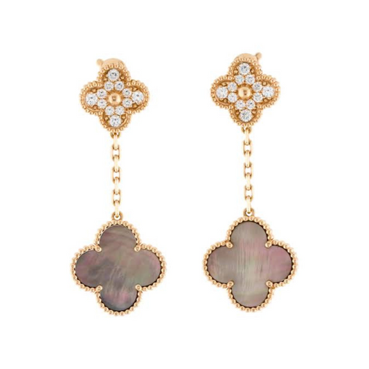 Rose Gold & Grey Pearl Pave  Drop Earring (925)