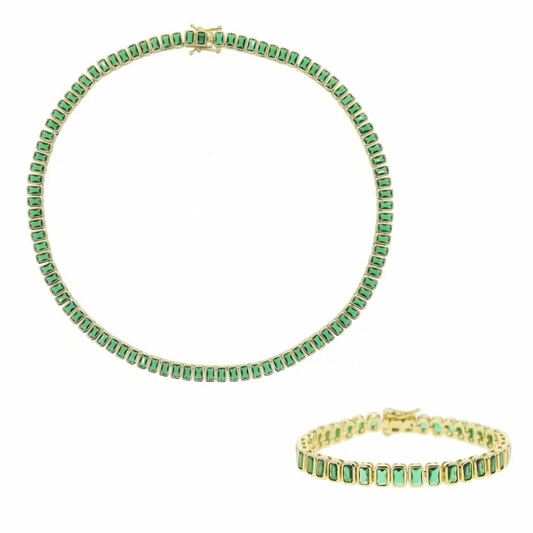 Green & Gold Emerald Bezel Tennis Set (Mix Metal)