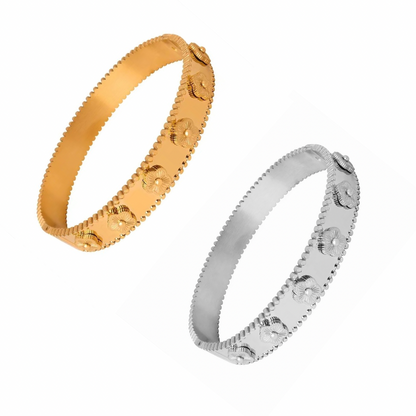 Clover Laser Bead Bangle (Gold, Silver)