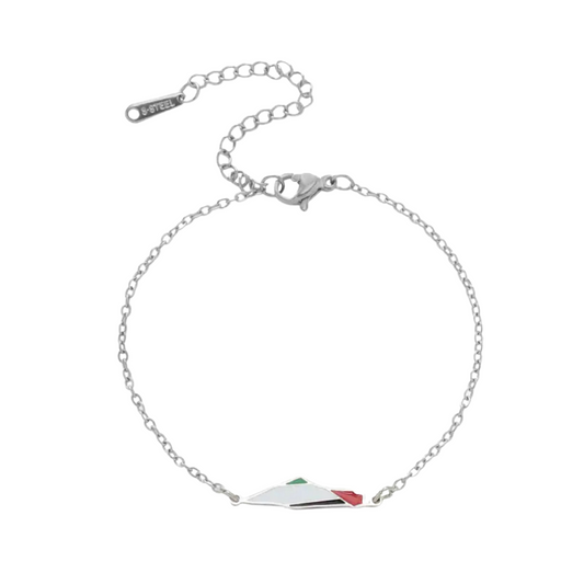 Silver Enamel Map Bracelet