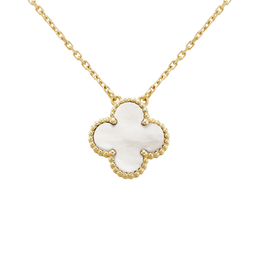 Gold & Pearl Clover Floating Pendant Necklace (925)