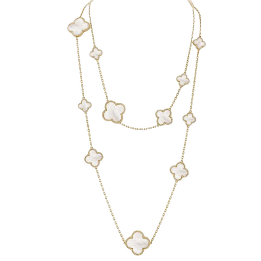Gold & Pearl Multi Motif Long Clover Necklace (925, Vermeil)