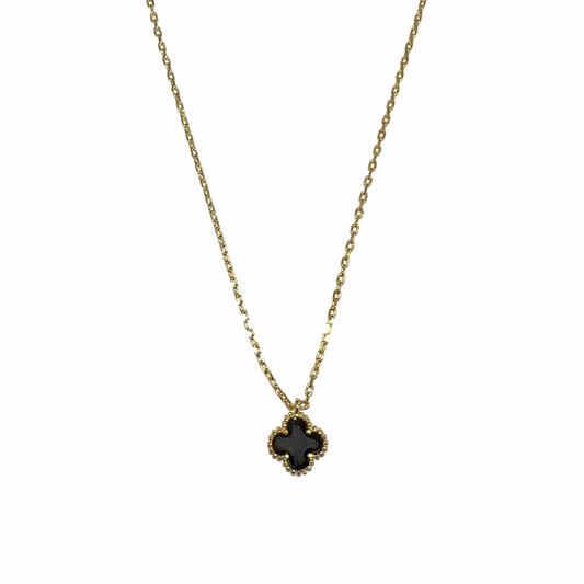 Black & Gold Dainty Agate Clover Pendant Necklace (925, Vermeil)