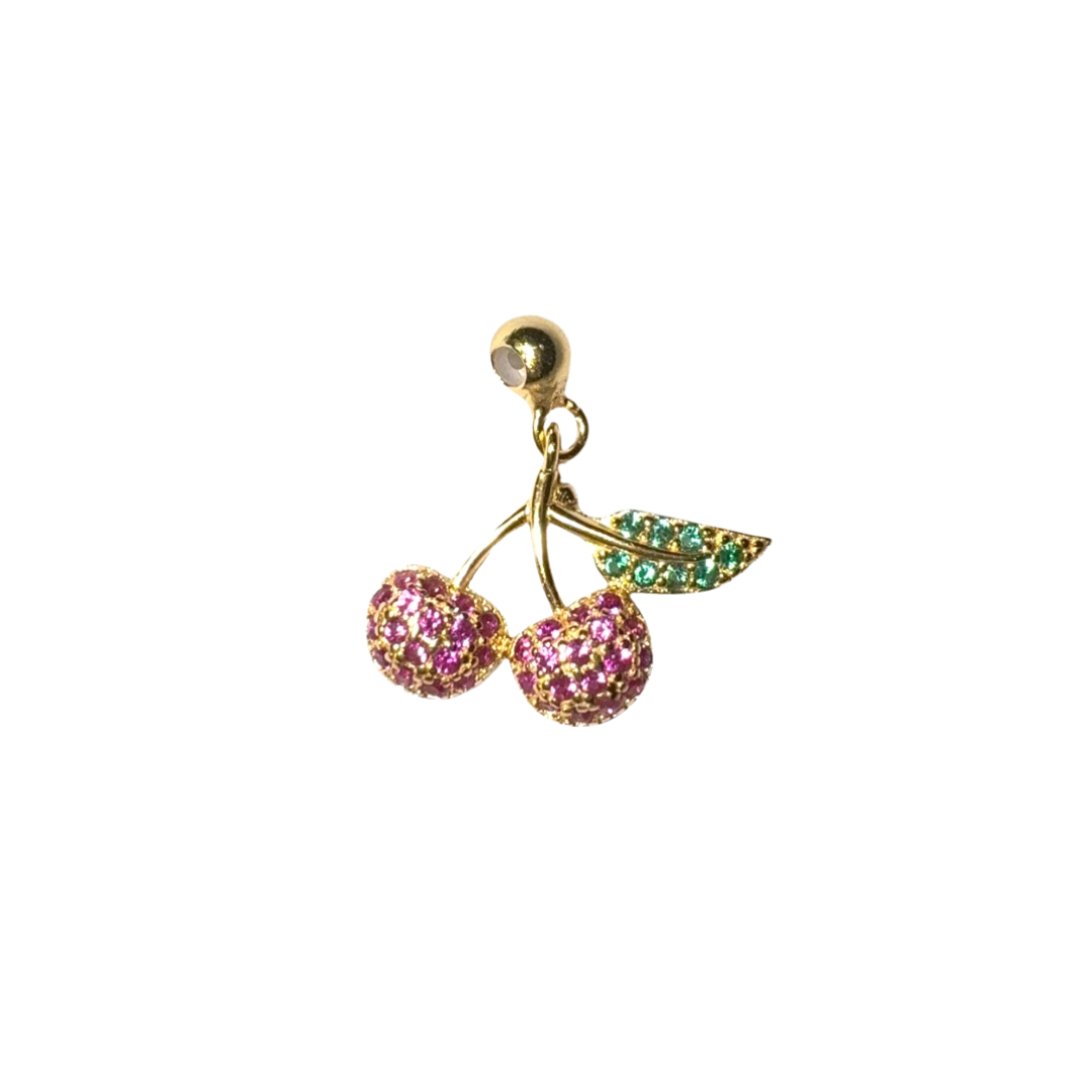 Elite Series Gold Cherries Pink & Green Charm (925, Vermeil)