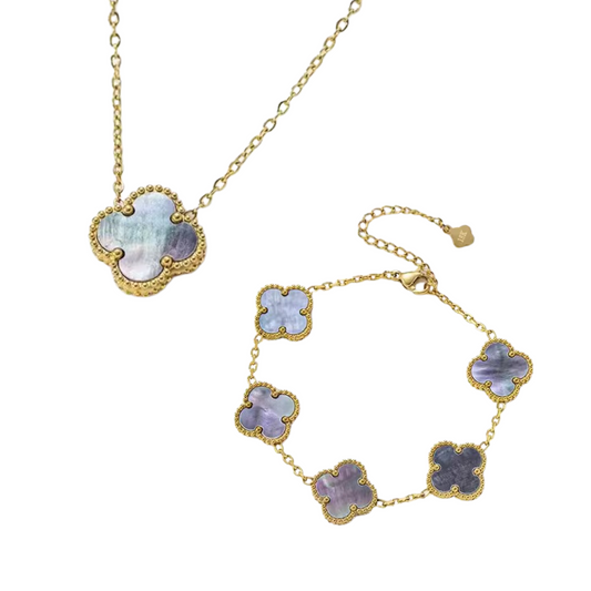 Gold & Grey Pearl Clover Set (Stainless Steel)