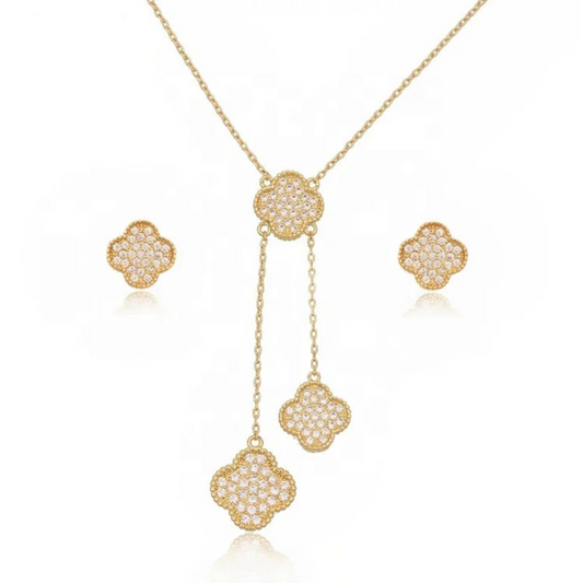 Gold Parisian Pave Clover Drop Set