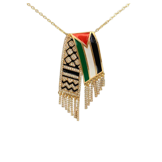 Sparkling Kuffiyeh Gold Flag Tassle Necklace