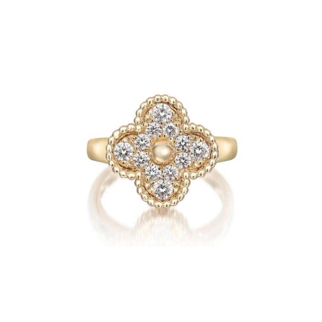 Gold Vintage Pave Clover Ring (925, Vermeil)