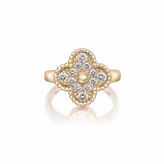 Gold Vintage Pave Clover Ring (925, Vermeil)
