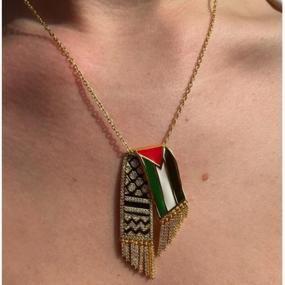 Sparkling Kuffiyeh Gold Flag Tassle Necklace