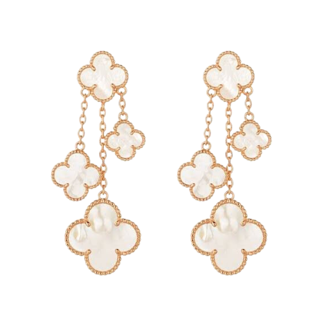 Rose Gold & Pearl 4 Motif Drop Chandelier Earring (925)