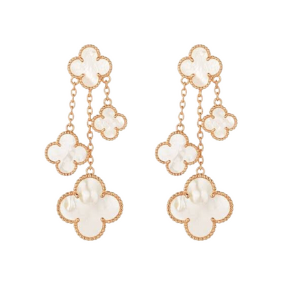 Rose Gold & Pearl 4 Motif Drop Chandelier Earring (925)
