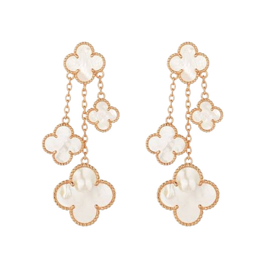 Rose Gold & Pearl 4 Motif Drop Chandelier Earring (925)