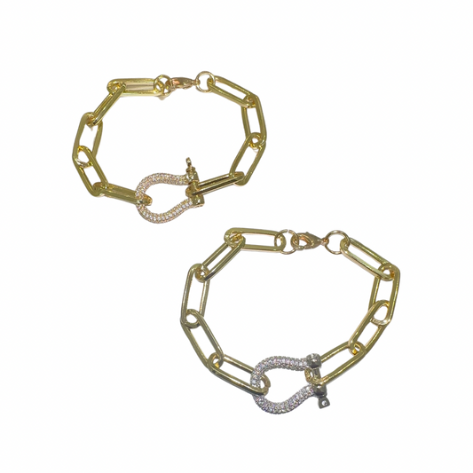 Pave Link Paperclip Bracelet (Gold & Silver)