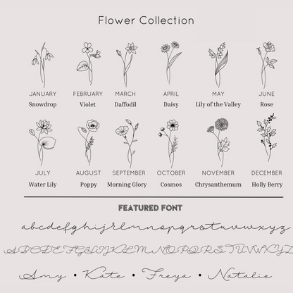 Personalised BirthFlower Name Necklace/Bracelet (Gold, Silver, Rose)
