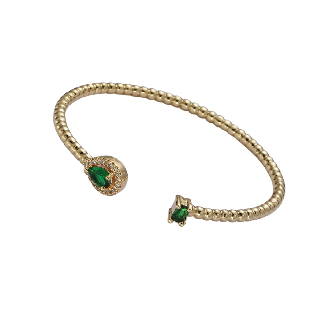Gold & Green Beaded Emerald Pear & Baguette Double Sided Bangle