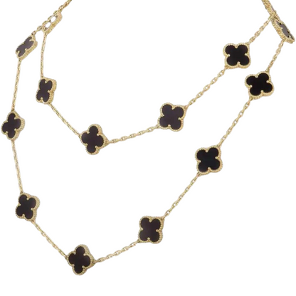 Black & Gold Agate Long Clover Necklace (Mix Metal)