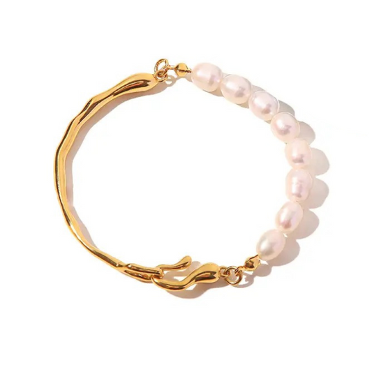 Narcisse Gold & Pearl Bracelet (S. Steel, Freshwater Pearl)