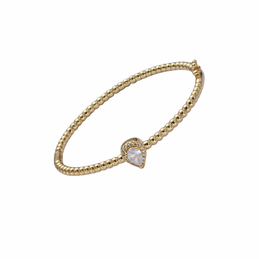 Gold & White Beaded Pear Halo Bangle