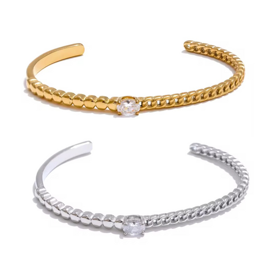 Oval Cubic Beaded Cuban Cuff (Gold/Silver)