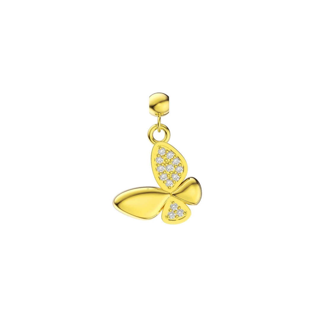 Elite Series Gold Butterfly Satin/Pave Blend Charm (925, Vermeil)