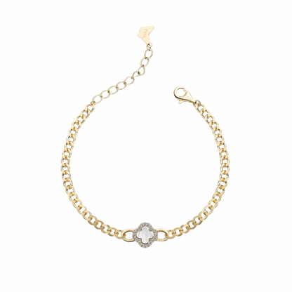 Gold Cuban Clover Pave Luxe Bracelet (925, 18k Vermeil)