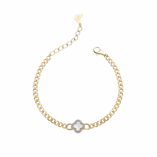 Gold Cuban Clover Pave Luxe Bracelet (925, 18k Vermeil)