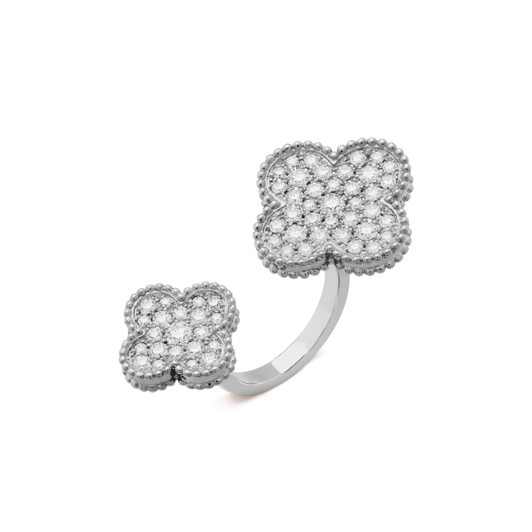 Full Silver Double Clover Vintage NSCD Ring (925, Vermeil)