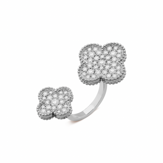 Full Silver Double Clover Vintage NSCD Ring (925, Vermeil)