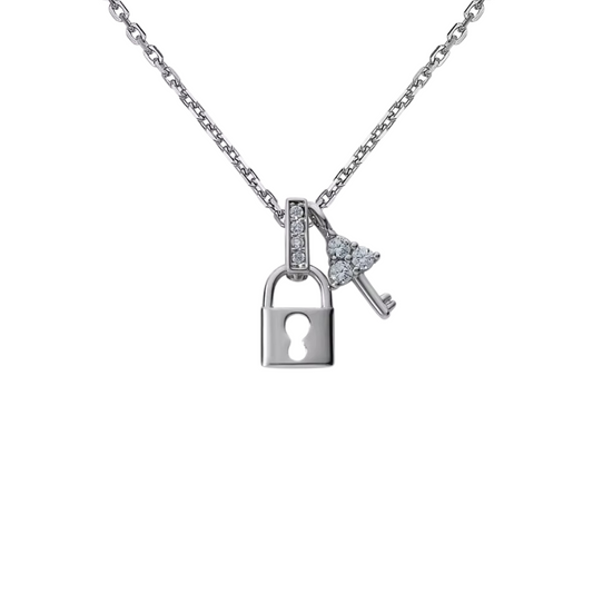 Silver Dainty Elegance Lock & Key Necklace (925, Vermeil)
