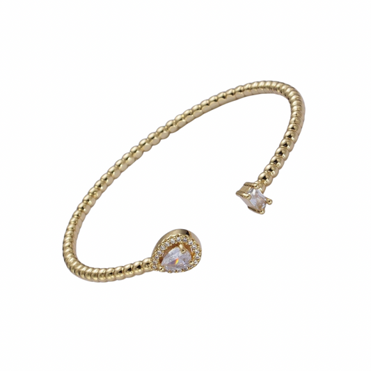 Gold & White Beaded Pear & Baguette Double Sided Bangle