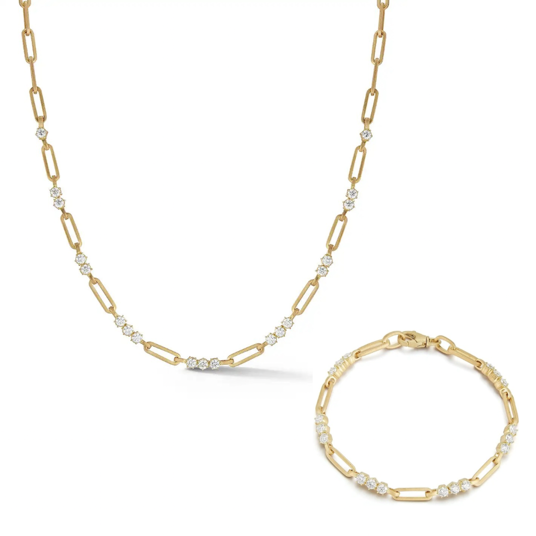 Gold Moissanite Paperclip Luxe Necklace 7TCW & Bracelet (925,Vermeil)