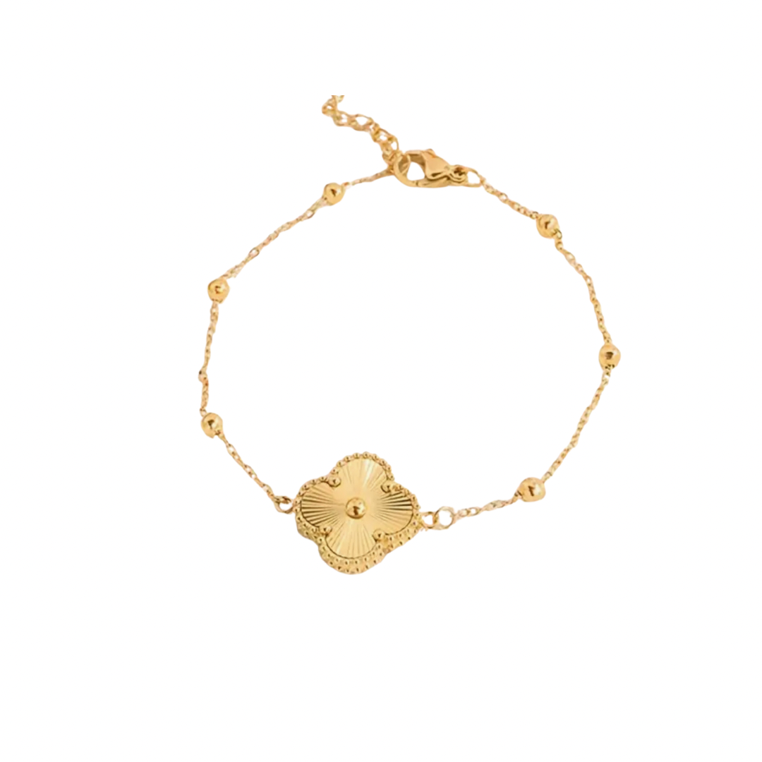 Antique Gold Beaded Clover Bracelet