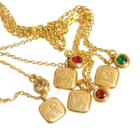 Embossed Cube Zodiac Birthstone Necklace