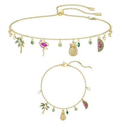 Pink Island Vibes Charm Necklace & Bracelet (Mix Metal)