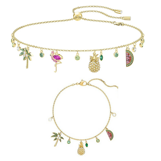 Pink Island Vibes Charm Necklace & Bracelet (Mix Metal)