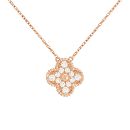Full Rose Gold Floating Vintage Clover Pave Necklace (925)