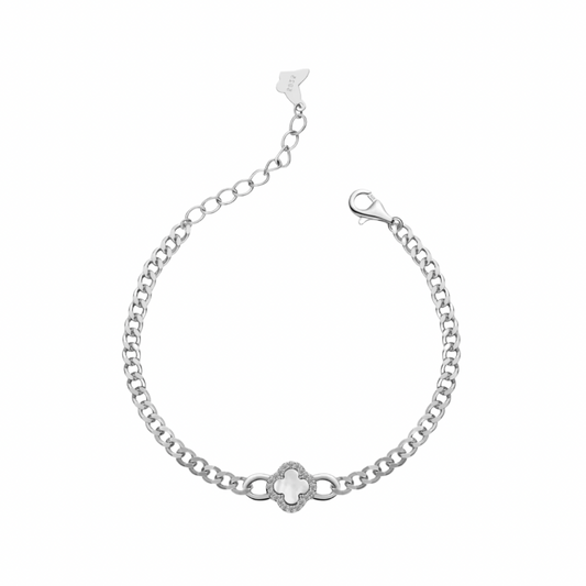 Silver Cuban Clover Pave Luxe Bracelet (925, 18k Vermeil)